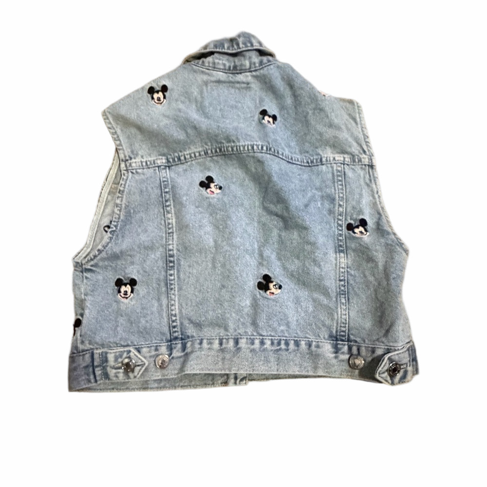Stradivarius Blue Denim Vest with Embroidered Mickey Mouse Detail - Picture 2 of 4